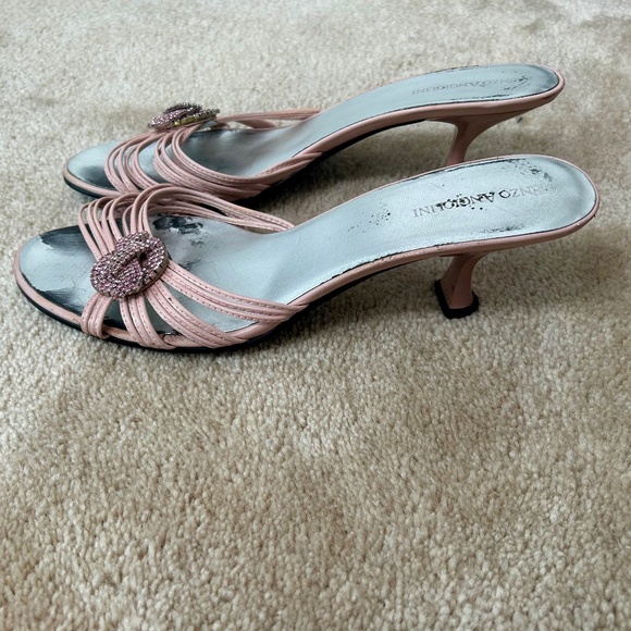 Enzo Angiolini Eamusetta Pink Leather Sandals with Embellishment and Low Heel 9 - Picture 2 of 6
